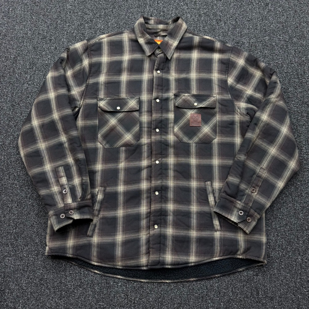 Dixxon Flannel The Rip Sherpa Lined Shirt Jacket Mens 2X Brown Plaid Fair grunge